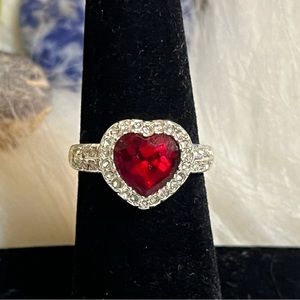 Heart-Shaped Red and Silver Ring
